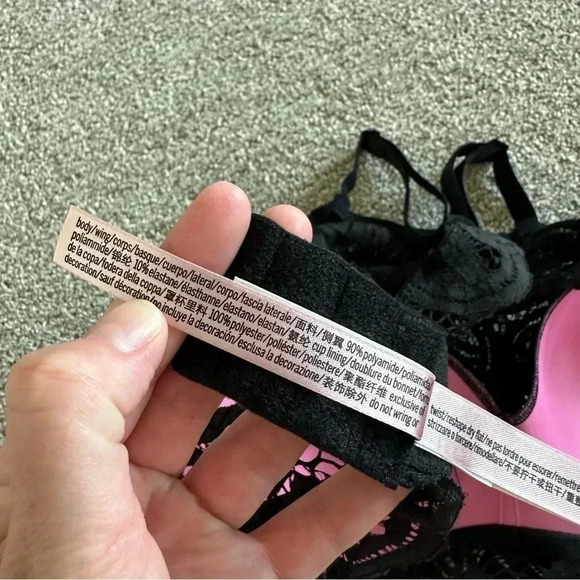 Victoria Secret PINK‎ BRALETTE PUSH-UP Racerback Lace MEDIUM PURE BLACK - Picture 10 of 10